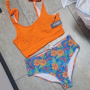 New AI' MAGE Orange and Floral Bikini Set